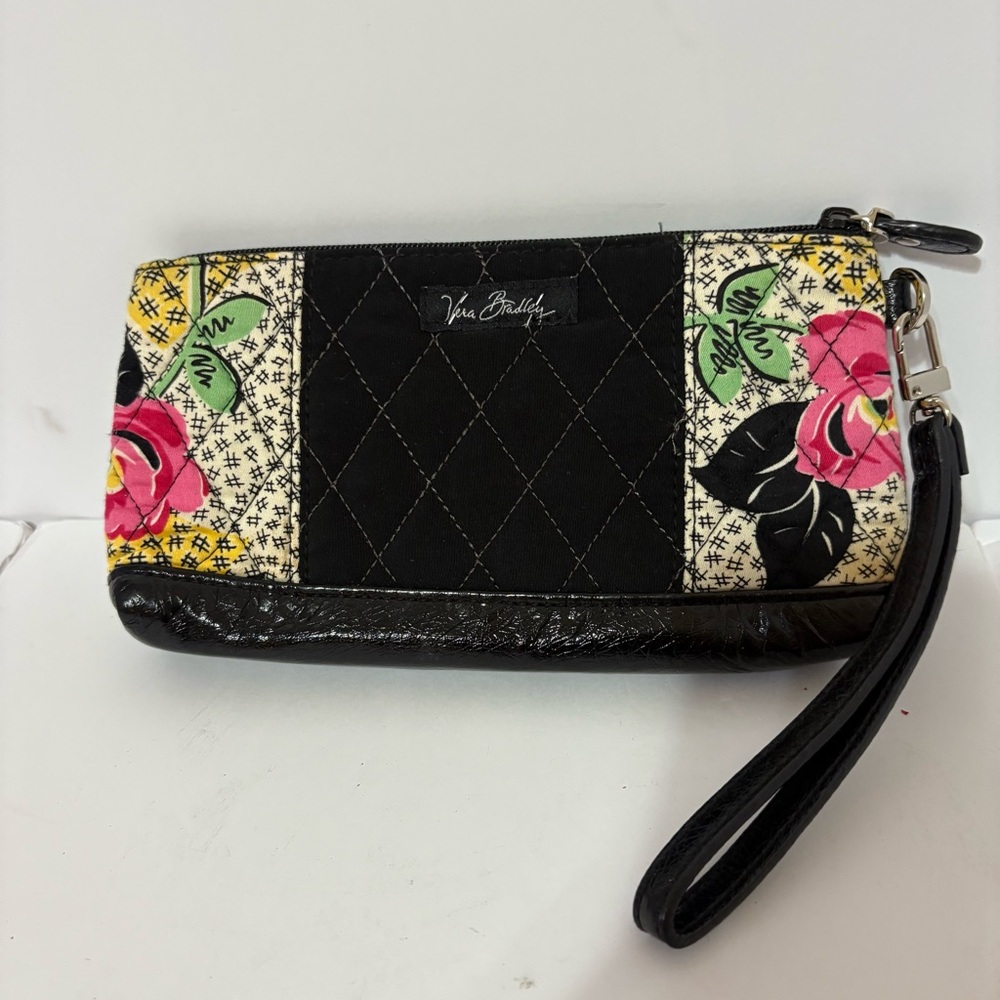 Vera Bradley Black and Pink Floral Wristlet